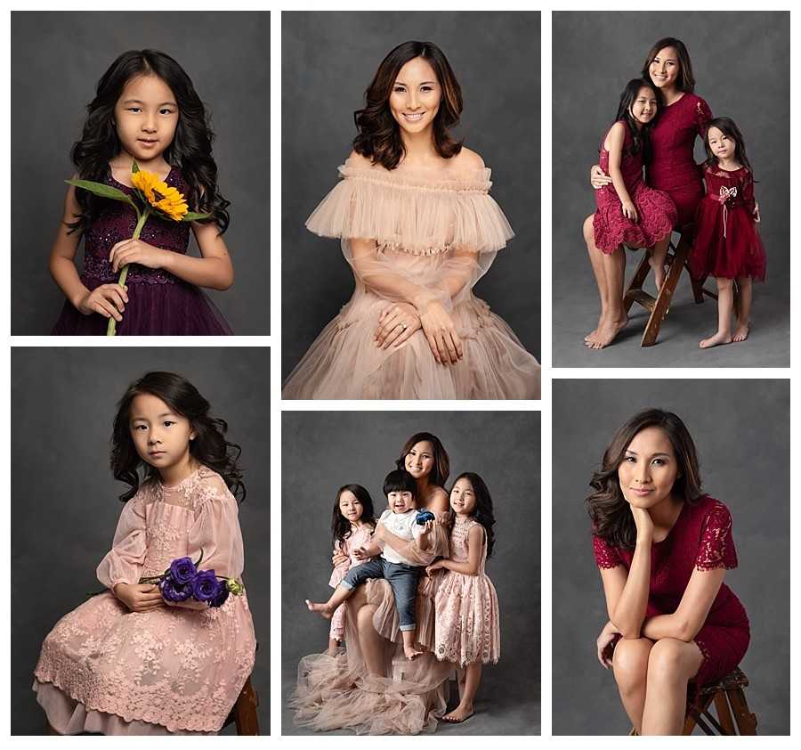 portraits of a mum with her children